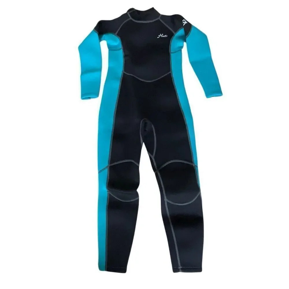 NWT! Hevto Youth 3/2MM Back Zip Full Body Wetsuit Black/Blue Size 8
